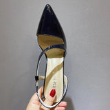 MQTIME  -  summer new product pointed hollow back empty white patent leather fine heel shallow mouth high heels wedding shoes