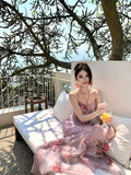 MQTIME  -  Woman Dress Sexy Elegant Sleeveless Floral Printed Spring Fashion Irregular Ruffles Holiday Hollow Out Backless Dresses