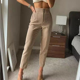 MQTIME  -  Fashion Office Wear High waist Pants for Women Formal Pants Office outfits Pencil Trousers Black Pink White Ladies Pants