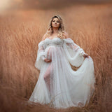 MQTIME  -  Pearl White Maternity Dress Photography Props Off Shoulder Maternity Photography Clothing Baby shower Gown Photo Shoot Pregnant