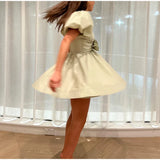 MQTIME  -  New European and American cross-border women's clothing wholesale women's bubble sleeve bow decoration elastic waist dress