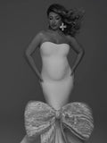 MQTIME  -  Off White Mermaid Maternity Dresses with Sequin Lace Bow Custom Stretch Ivory Maternity Dress Photoshoot платье для б