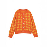 MQTIME  -  Autumn and Winter New Design Sense Contrasting Diamond Grid Simple Long Sleeved Round Neck Sweater for Women