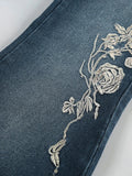MQTIME  -  Chic Rose Embroidered Gradient Slightly Flared jeans for Women Slim Low Rise Dragging Denim Pants Casual Elegant Fashion Trouser