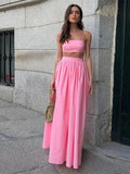 MQTIME  -  Women Tube Top Skirt Set Sexy Off Shoulder Suspenders Blouse Loose Elastic Waist Skirts Female Suits 2025 Summer Lady Outwear
