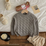  MQTIME  -  Girls Sweater Autumn Winter Children Cotton Solid Thicken Warm Baby Pullovers Retro Loose Round Collar 2-8Y Kids Boy Knitwear