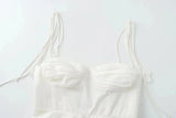  MQTIME  -  White Smocked Strappy Camisole Women's Sexy Sleeveless Ruffle Slim Bra Vest Solid Color Streetwear Y2k Women's Tops Camisole