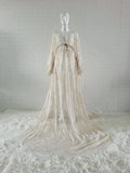  MQTIME  -  Long Train Boho Maternity Photo Shoot Long Dress Beige Lace Pregnant Woman Photography Props