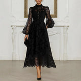  MQTIME  -  Spring Autumn Lace Dress Women Long Sleeve O-Neck Solid Sexy Elegant Evening Party Skinny Stretch Midi Bodycon Dresses