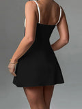 MQTIME  -  Elegant Floral Embroidered Dress Sleeveless V-Neck Tie-Up Front A-Line Mini Dress Summer Casual  Fit Dress