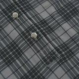 MQTIME  -  American Vintage Plaid Print Turn Down Collar Short Sleeve Slim Single Breasted Basic Women Shirt