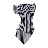MQTIME  -   Halloween Costume Women Gothic Steampunk Coat Striped Lapel Collar Jacket Victorian Punk V Neck Flying Sleeve Jacket Tops Daily
