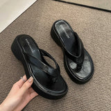 MQTIME  -  Women's Thi Heel Sandals Summer Korean Sle Beach Slippers Anti-Slip Holiday Crossbody Flat Bot PU Leather