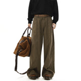 MQTIME  -   Spring Autumn Men Brown Lazy Denim Pants American Loose Straight Wide Leg Trousers Relaxed Casual Jeans