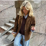 MQTIME  -  Autumn Winter Woomen Suede Jacket With Lapel Woman Casual Single Breasted Pocket Long Sleeve Short Coat Street Overcoat