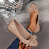 MQTIME  -  Elegant Nude Patent Leather Ballet Flats Women Summer Sweet Bowknot Low Heel Pump Comfort Woman's Hidden Wedge Heel Pumps