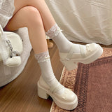 MQTIME  -  Sweet Lolita Mary Jane Platform Shoes Women Cross Strap Bow Chunky Block Heel Round Toe Y2K Cosplay Party Spring Ladies Shoes
