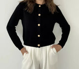 MQTIME  -  Women's Solid Color Round Neck Single Breasted Short Knitted Cardigan