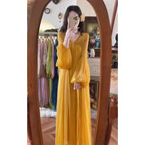 MQTIME  -  Spring Solid Color Pleated Dress Women Elegant V-Neck Long Lantern Sleeve Chiffon Dresses Boho Casual Holiday Midi Vestidos 316B