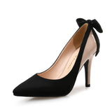 MQTIME  -  Bow Pointed Toe High Heel Pumps Suede Patent Leather Women Shoes