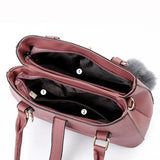 MQTIME  -  Women Fashion Hairball Shopper Totes Solid Color PU Leather Large Capacity Handbag Ladies Luxury Designer Crossbody Shoulder Bag