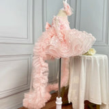 MQTIME  -  Baby dress first birthday party trailing bow with small flying sleeves elegant high-end mesh girl princess dress