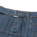 MQTIME  -   Retro spicy girl half skirt, female autumn new design, niche high waisted pleated short   denim skirt