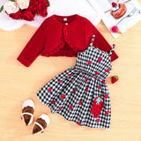 MQTIME  -  2Piece Sets Spring Autumn Infant Girl Clothes Korean Cute Cartoon Plaid Long Sleeve Cotton Tops+Dress Baby Newborn Items B022