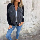 MQTIME  -  Women's Casual Fashion Denim Jacket Autumn Winter Stitching Shoulder Sleeve Coat European And American Style Clothing