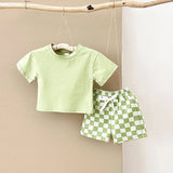 MQTIME  -  New Summer Baby Clothes Set Cute Infant Boys Solid Color T-shirt +Plaid Shorts Toddler Loose Outfit 2PCS