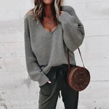MQTIME  -  Casual Knitted Sweater Women Streetwear V Neck Long Sleeve Pullovers Loose Solid Coat Autumn Winter Fashion Women's Sweater