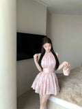 MQTIME  -  Pink Tie Dye Dresses Heavy Industry Diamond Encrusted Neck Dress Women Summer Sleeveless Temperament Short Vestido