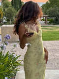 MQTIME  -  Women Fashion Sleeveless Lace Up High Waist Long Dresses Holiday Print Slim Sling Maxi Dress Summer New Lady Daily Party Robes
