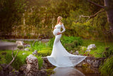  MQTIME  -  Pregnant Lace Dress for Photography White Maternity Gown for Photoshoot Ground Length Baby Shower Dress Baby Bump Shooting