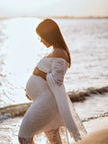  MQTIME  -  Maternity Off Shoulder Lace Maxi Dress Bell Sleeves Pregnant Long Gown Dresses For Photoshoot Baby Shower