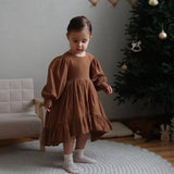  MQTIME  -  New Autumn Children Clothes 2-6 Yrs Baby Girl Party Dress Long Sleeved Cotton Solid Color Kids Princess Dresses
