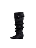 MQTIME  -  Retro Women's Shoes Luxury Genuine Leather Slouchy Boots for Woman Exquisite Pointed Tip Knight Boots Designer Shoes Botas Mujer