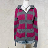 MQTIME  -  Casual Punk Y2K Woman's Clothing Long Sleeve Sweater emo Daily Fashion Knitwear Vintage Hooded hood Soft Chic Stripes Cardigan