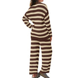 MQTIME  -  Women's Striped Suit Autmn Casual Long Sleeved Sweater Pullovers + Wide Leg Pants with Pockets Home Pajamas 2 Piece Sleepwear