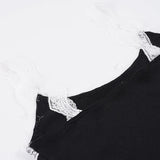  MQTIME  -  Lace Square Neck Lace-up Splicing Suspender Pleated Skirt