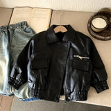 MQTIME  -  Boys Girls Jacket Spring Autumn New Arrival Tops Trendy Fashion Zipper Korean Style Faux Leather Jacket Coat