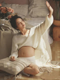 MQTIME  -   Women Photography Props White Knitted Maternity Pregnancy Full Sleeve Top with Shorts 2pcs Studio Photo Shoot Clothes
