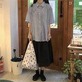 MQTIME   -  women summer casual plaid short sleeve blouse female oversize Japanese sweet botton shirts lady