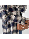 MQTIME  -  2024 Women Spring Winter Oversized Plaid Shirt Thick Vintage Long Sleeve Loose Fit Blouse For Woman