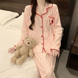 MQTIME  -   New Girl Spring Autumn Soft Thin Collared Embroidered Set Women Ladies Long-sleeve Top Long Pants Loungewear Woman Homewear Teen