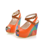 MQTIME  -  Women's shoes summer fish mouth slope heel sandals waterproof platform color blocked sandals