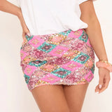 MQTIME  -  Sexy Geometric Print Glitters Mini Skirts Midnight Party Multi-color Skirts Women 2025 Summer New Sequins Wrap Hips Short Skirts
