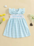 MQTIME  -  Girls Floral Print Ruffle Sleeve Round Neck A-line Dress Casual Summer Dress with Embroidered Details and Plaid Pattern