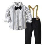 MQTIME  -  Toddler Kids Boys Gentleman Clothing Sets Long Sleeve Bowtie Striped Shirt+Suspenders Pants Little Boy 2PCS Outfits