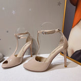 MQTIME  -  Summer New Product Fish Mouth Fine Heel Brown T-shaped with Hollow High Heels Simple and Versatile Sandals Women's Shoes